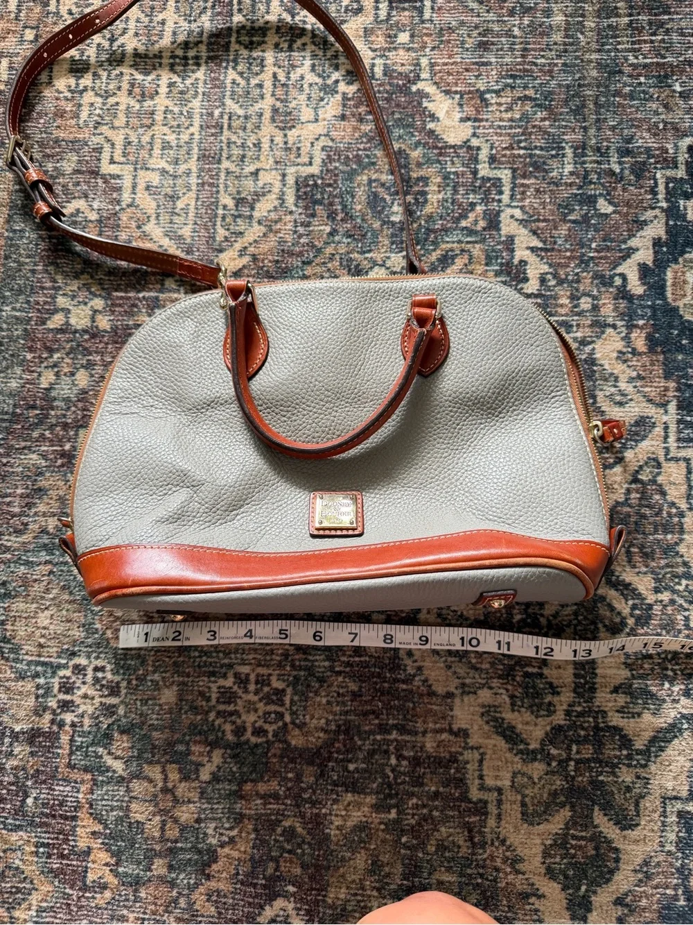 Dooney & Bourke Cream and Brown Pebbled Leather Satchel